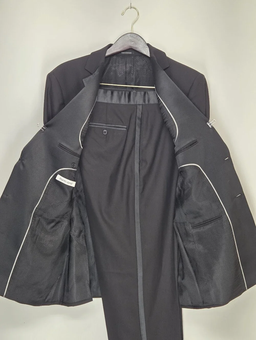 Pronto Uomo 41R 35W Black Tuxedo 2pc Suit Notch Lapel Satin 100% Wool